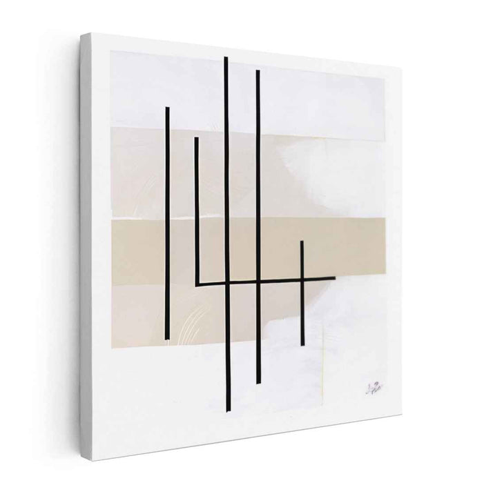 Ink Trails on Blank Space: Black Lines on Neutral Canvas Art Print