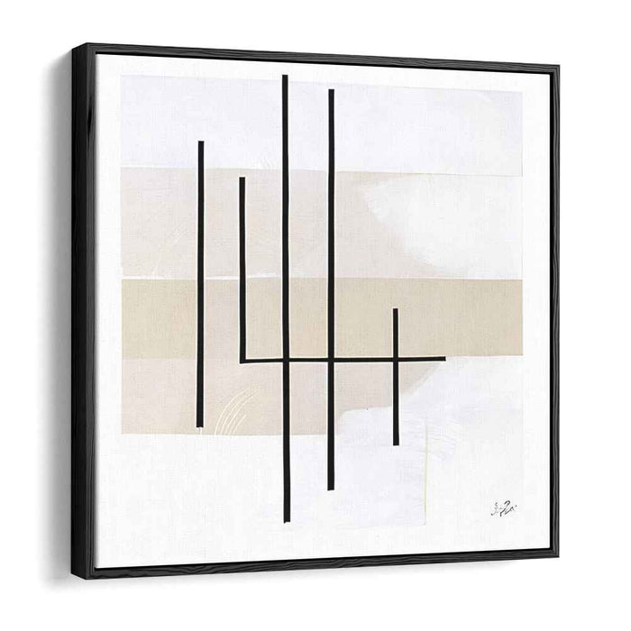 Ink Trails on Blank Space: Black Lines on Neutral Canvas Art Print
