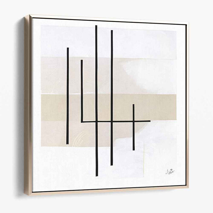 Ink Trails on Blank Space: Black Lines on Neutral Canvas Art Print