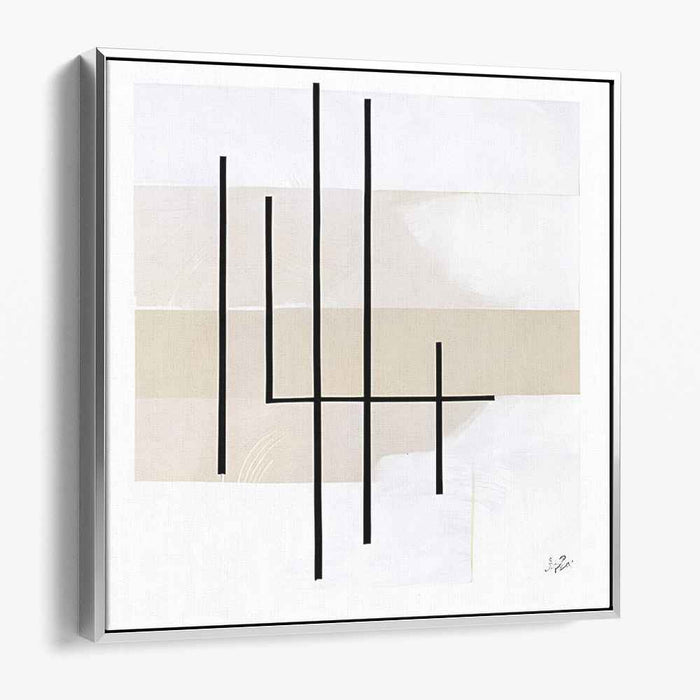 Ink Trails on Blank Space: Black Lines on Neutral Canvas Art Print