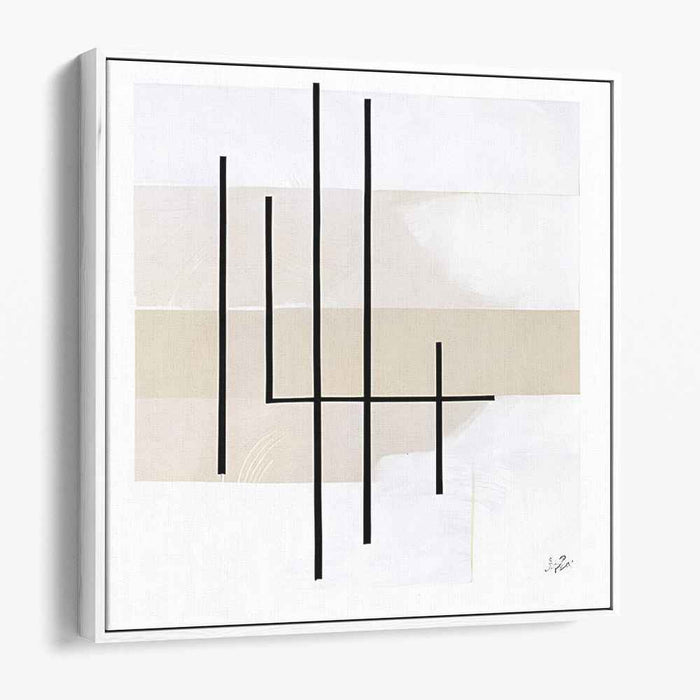 Ink Trails on Blank Space: Black Lines on Neutral Canvas Art Print