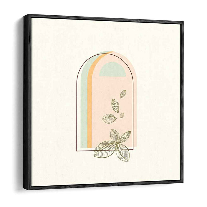 Soft Arcadia: Minimalist Pastel Arch with Leaves Canvas Art