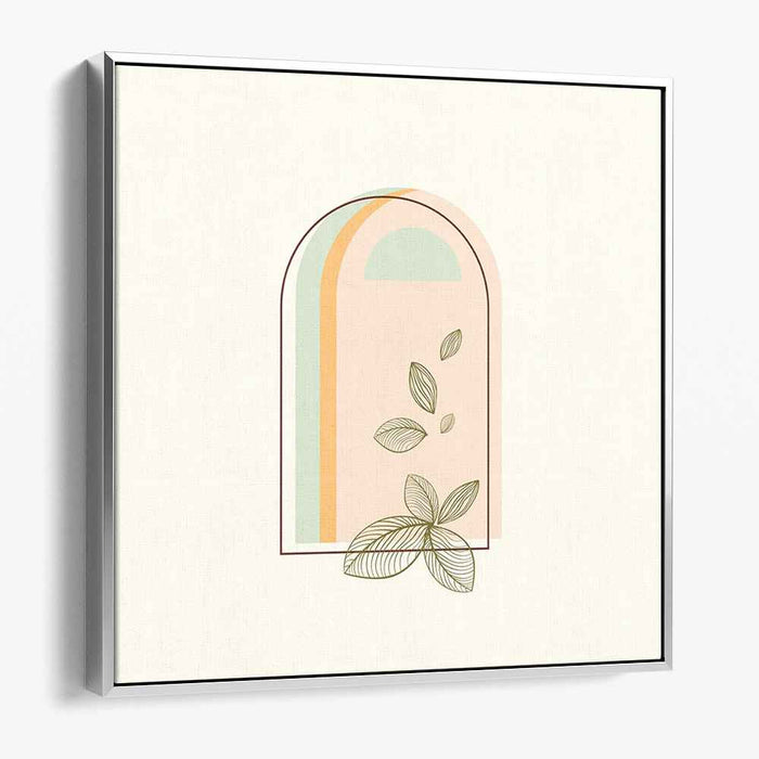Soft Arcadia: Minimalist Pastel Arch with Leaves Canvas Art