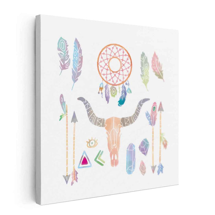 Spiritual Essence: Dreamcatcher and Totem Symbols Canvas Art