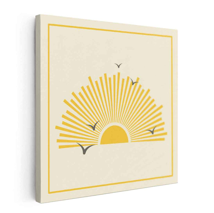 Sunbird Silhouette: Minimalist Yellow Sun and Birds Canvas Art Print