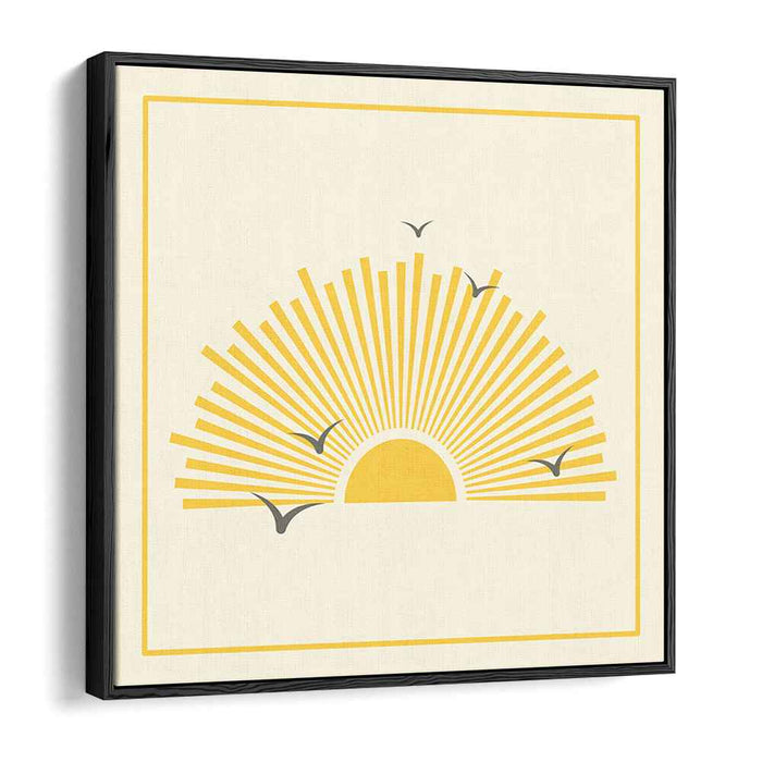 Sunbird Silhouette: Minimalist Yellow Sun and Birds Canvas Art Print
