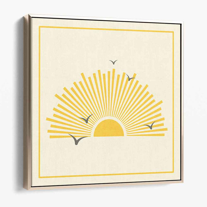 Sunbird Silhouette: Minimalist Yellow Sun and Birds Canvas Art Print