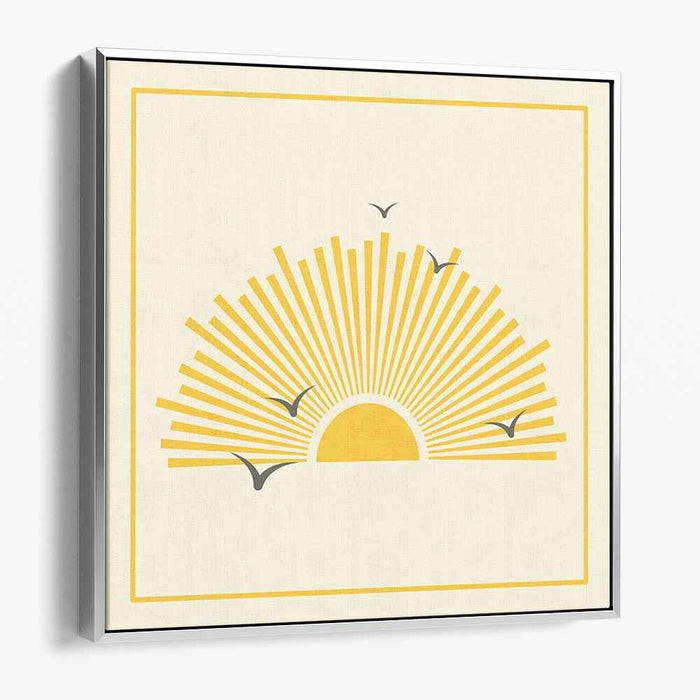 Sunbird Silhouette: Minimalist Yellow Sun and Birds Canvas Art Print