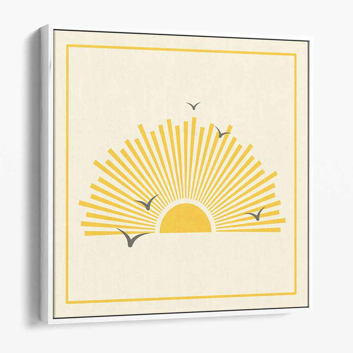 Sunbird Silhouette: Minimalist Yellow Sun and Birds Canvas Art Print