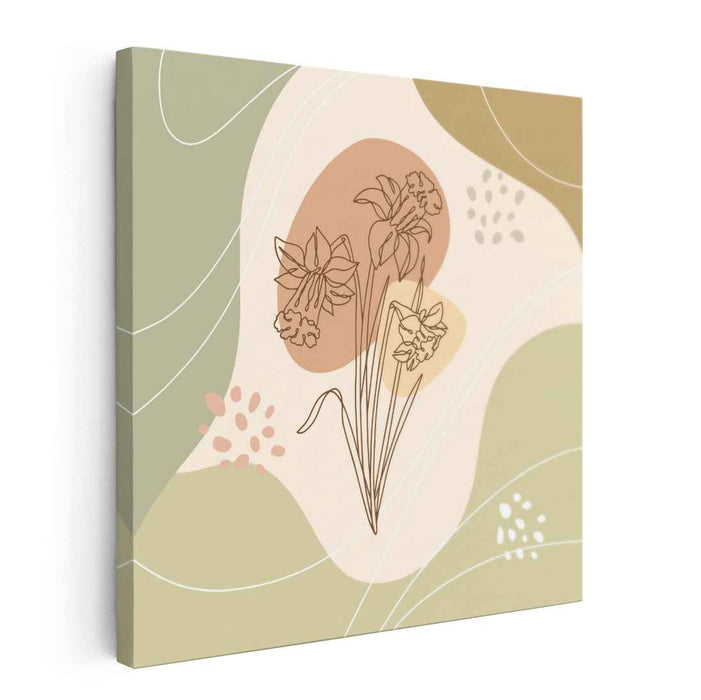 Whispering Petal Sketches: Minimalist Floral Line Art on Pastel Abstract Canvas