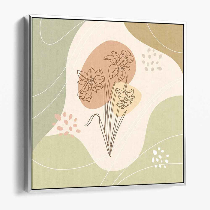 Whispering Petal Sketches: Minimalist Floral Line Art on Pastel Abstract Canvas