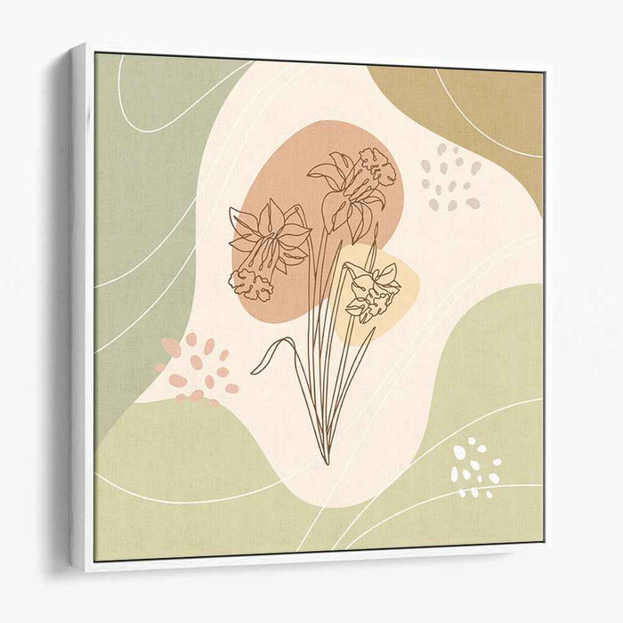 Whispering Petal Sketches: Minimalist Floral Line Art on Pastel Abstract Canvas