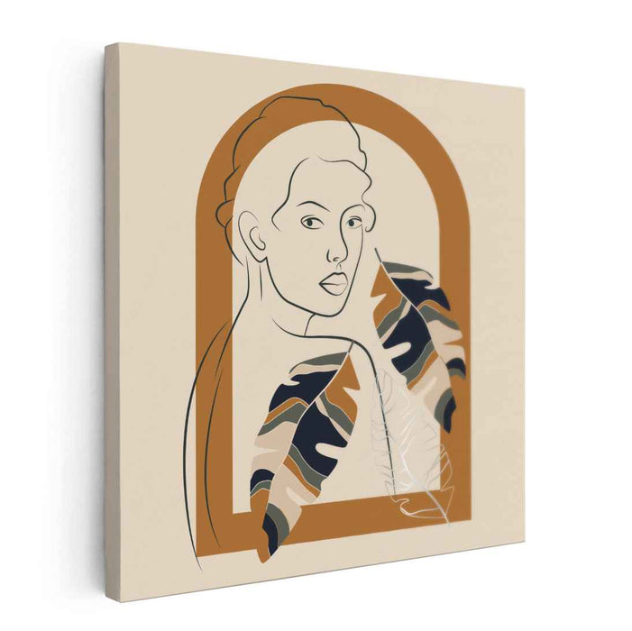 Serene Reflection: Minimalist Line Art Portrait with Nature Elements