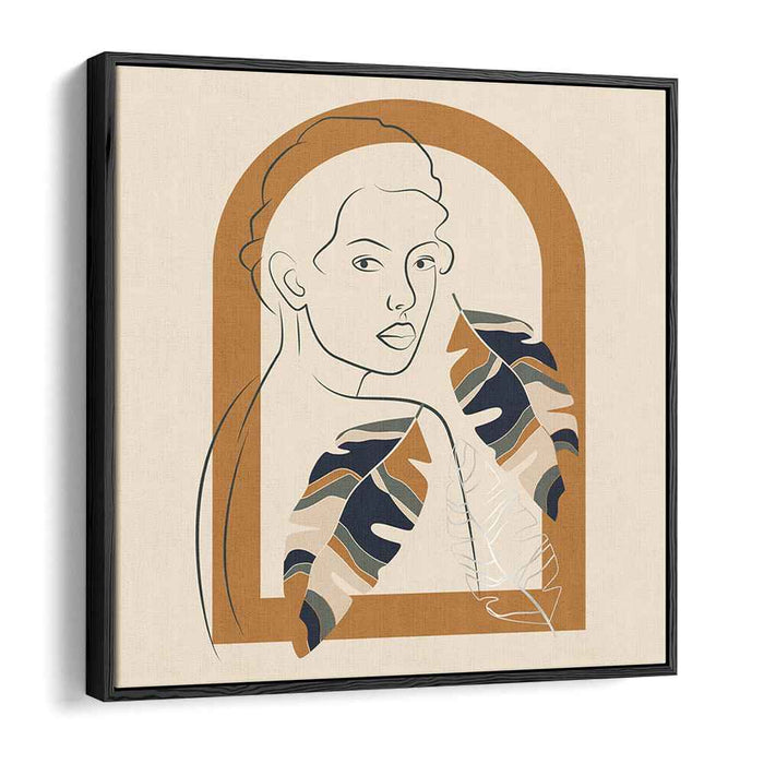 Serene Reflection: Minimalist Line Art Portrait with Nature Elements