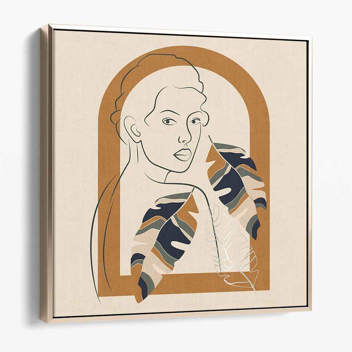 Serene Reflection: Minimalist Line Art Portrait with Nature Elements