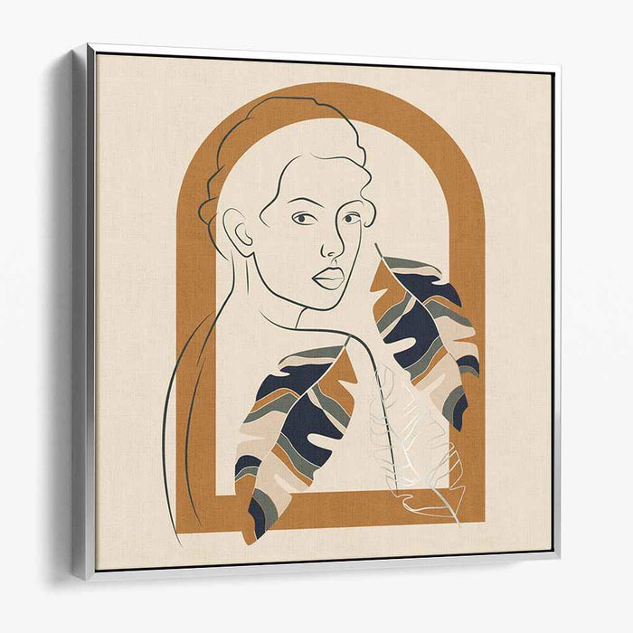 Serene Reflection: Minimalist Line Art Portrait with Nature Elements