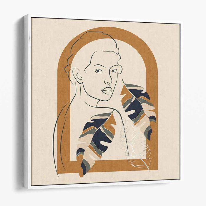 Serene Reflection: Minimalist Line Art Portrait with Nature Elements