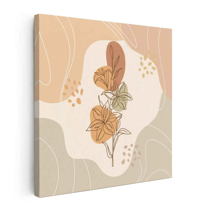 Elegant Botanicals on Neutral Waves: Serene Floral Canvas Art Print
