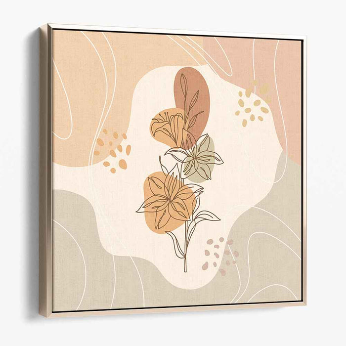 Elegant Botanicals on Neutral Waves: Serene Floral Canvas Art Print