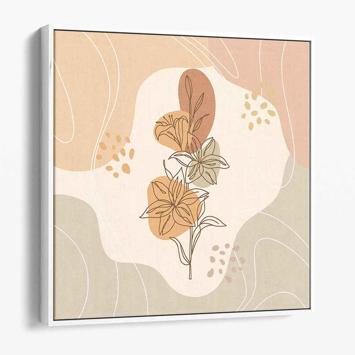Elegant Botanicals on Neutral Waves: Serene Floral Canvas Art Print