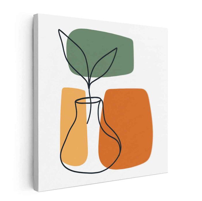 Delicate Foliage: Minimalist Vase and Leaves Abstract Art Print