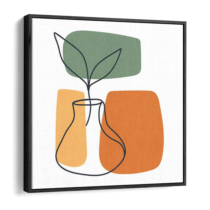Delicate Foliage: Minimalist Vase and Leaves Abstract Art Print