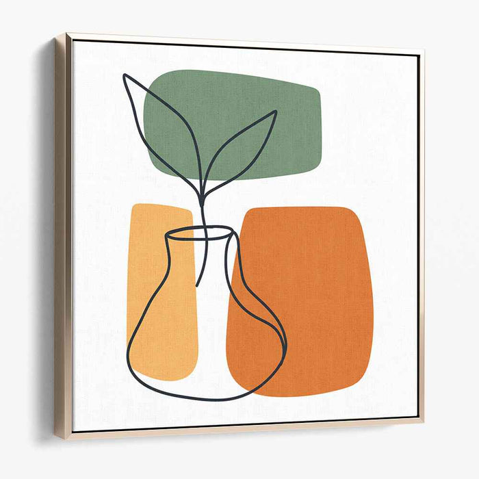 Delicate Foliage: Minimalist Vase and Leaves Abstract Art Print