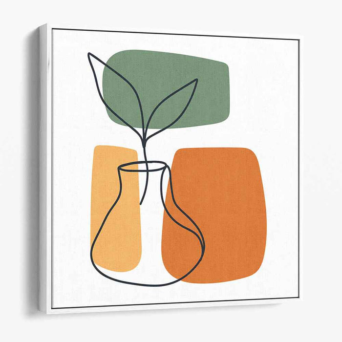 Delicate Foliage: Minimalist Vase and Leaves Abstract Art Print