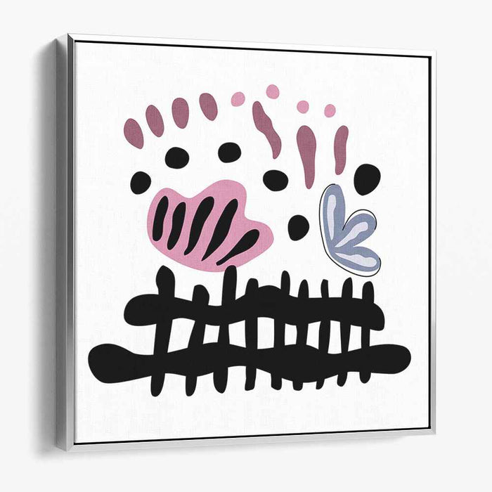 Whimsical Echoes: Playful Abstract in Pink and Black Canvas Art