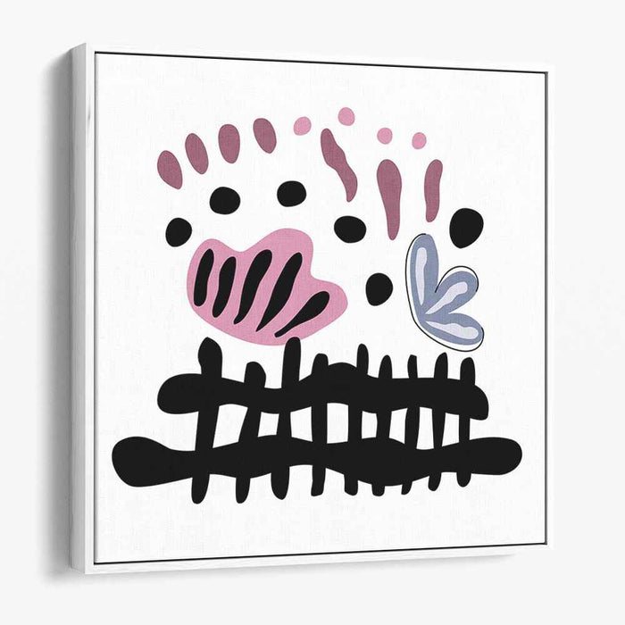 Whimsical Echoes: Playful Abstract in Pink and Black Canvas Art