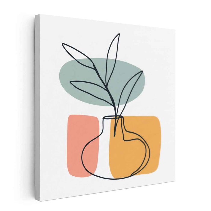 Linear Nature Study: Minimalist Vase and Plant Line Drawing