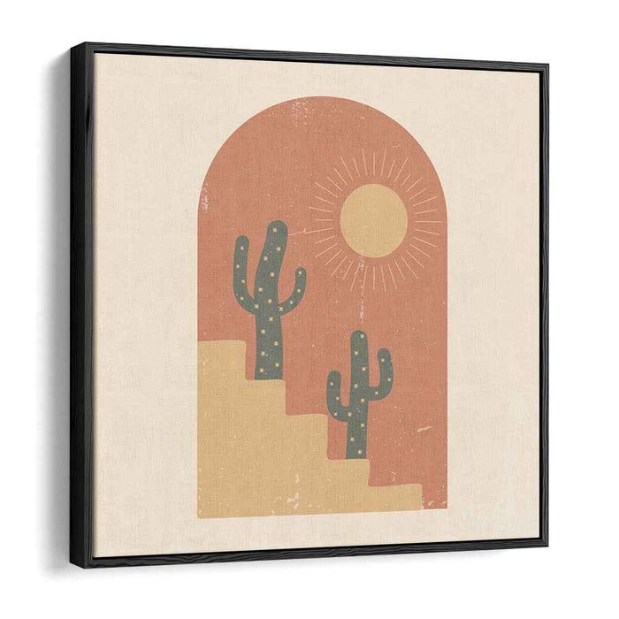 Sunlit Cacti Oasis: Minimalist Cacti and Sun Canvas Art Print
