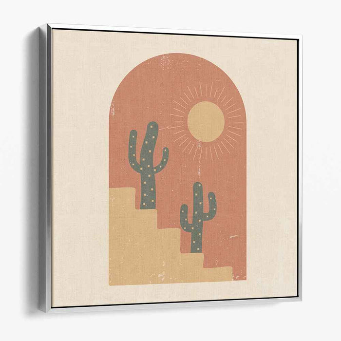 Sunlit Cacti Oasis: Minimalist Cacti and Sun Canvas Art Print