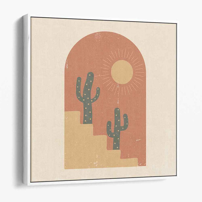 Sunlit Cacti Oasis: Minimalist Cacti and Sun Canvas Art Print