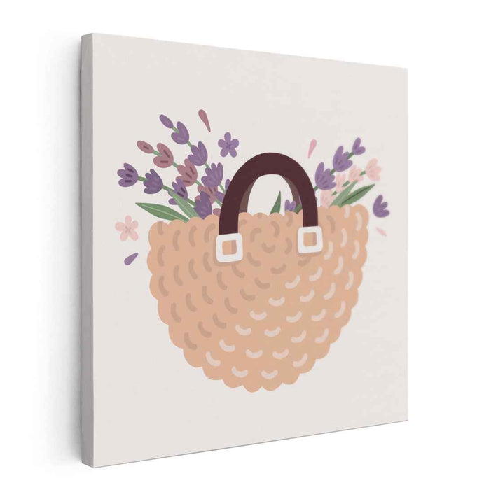 Serene Lavender Basket: Contemporary Floral Illustration Art Print