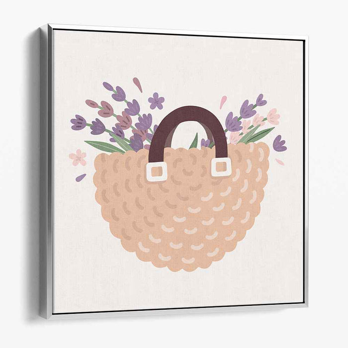 Serene Lavender Basket: Contemporary Floral Illustration Art Print