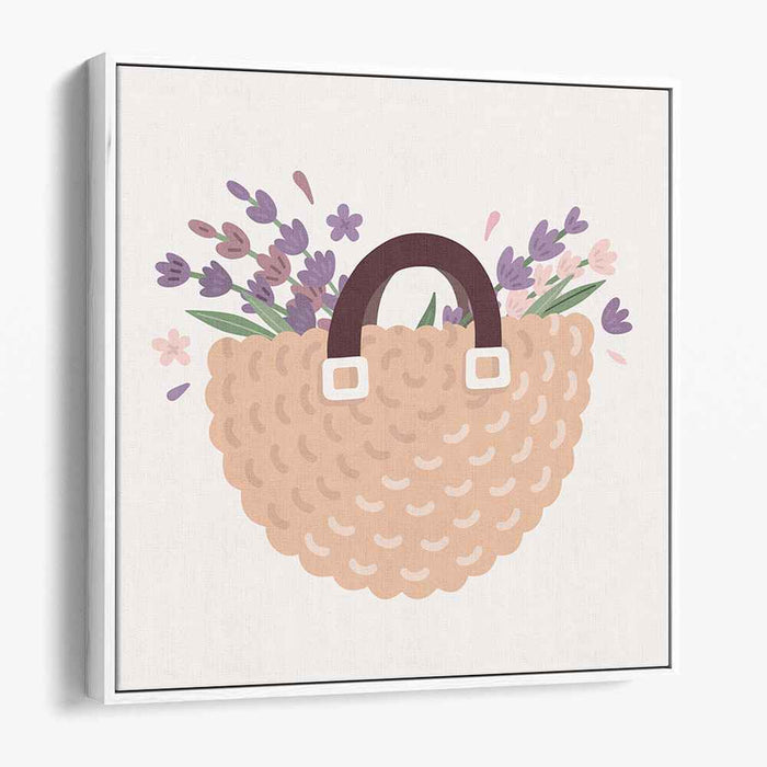 Serene Lavender Basket: Contemporary Floral Illustration Art Print