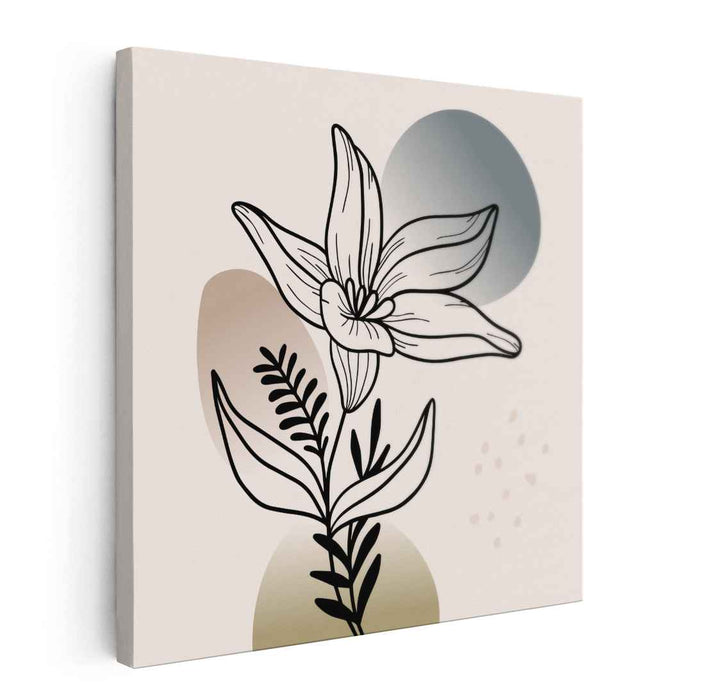 Geometric Lilies: Minimalist Lily with Geometric Background Canvas Art