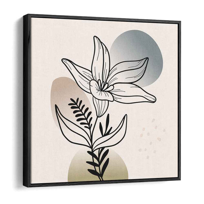 Geometric Lilies: Minimalist Lily with Geometric Background Canvas Art