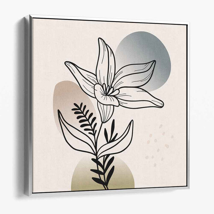 Geometric Lilies: Minimalist Lily with Geometric Background Canvas Art