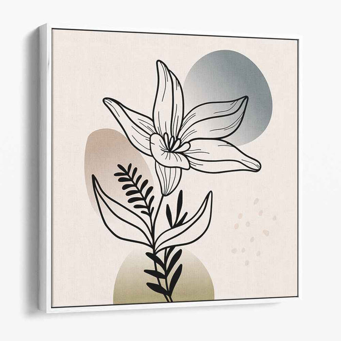 Geometric Lilies: Minimalist Lily with Geometric Background Canvas Art