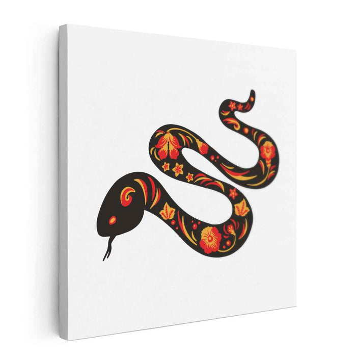 Serpentine Blooms: Bold Floral Patterned Snake Canvas Art