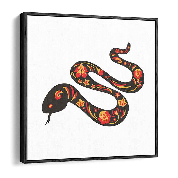Serpentine Blooms: Bold Floral Patterned Snake Canvas Art