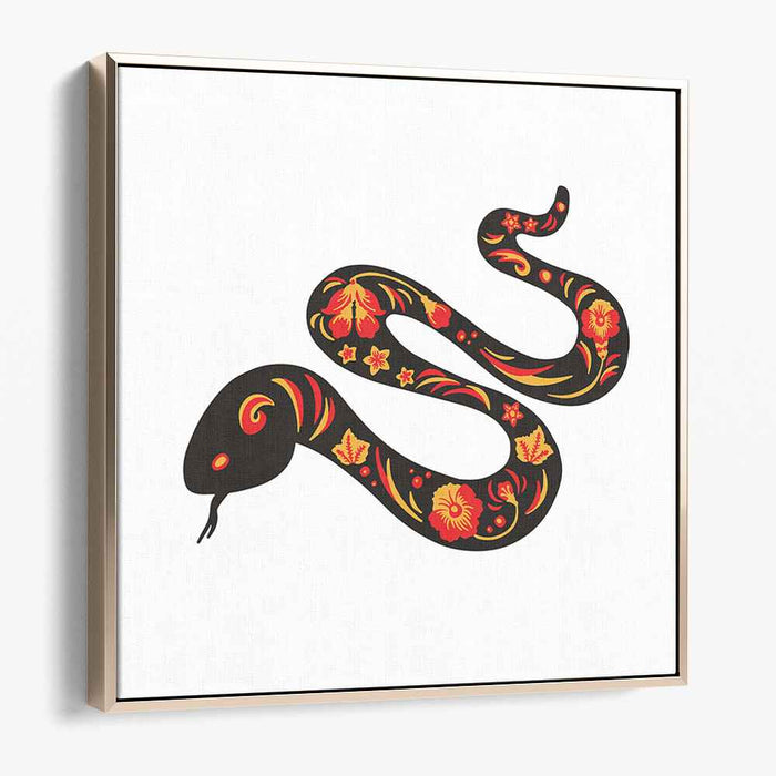 Serpentine Blooms: Bold Floral Patterned Snake Canvas Art