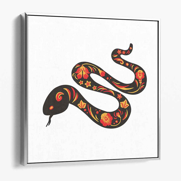 Serpentine Blooms: Bold Floral Patterned Snake Canvas Art