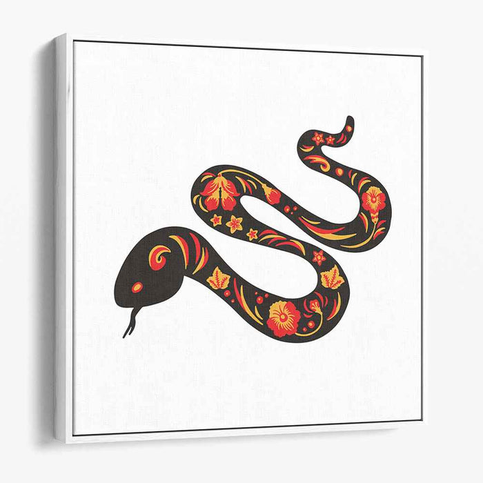 Serpentine Blooms: Bold Floral Patterned Snake Canvas Art