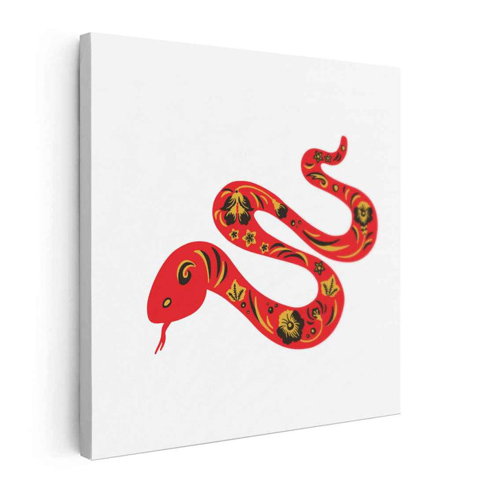 Serpentine Elegance: Red Snake with Floral Patterns Canvas Art Print