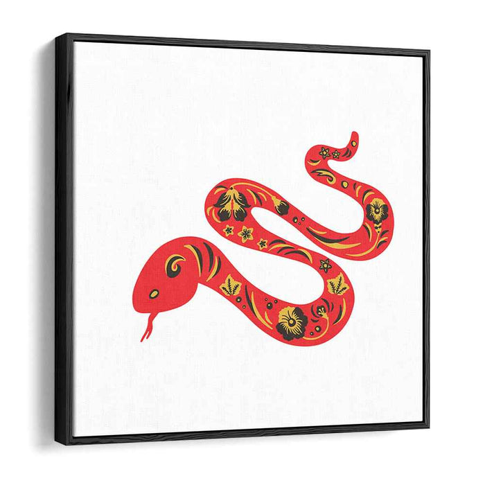 Serpentine Elegance: Red Snake with Floral Patterns Canvas Art Print
