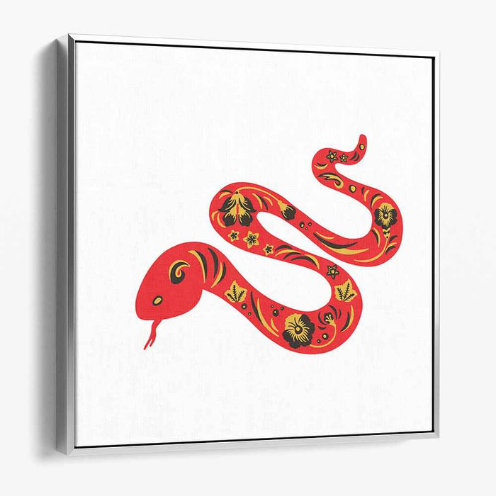 Serpentine Elegance: Red Snake with Floral Patterns Canvas Art Print