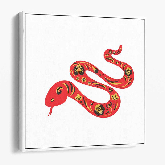 Serpentine Elegance: Red Snake with Floral Patterns Canvas Art Print